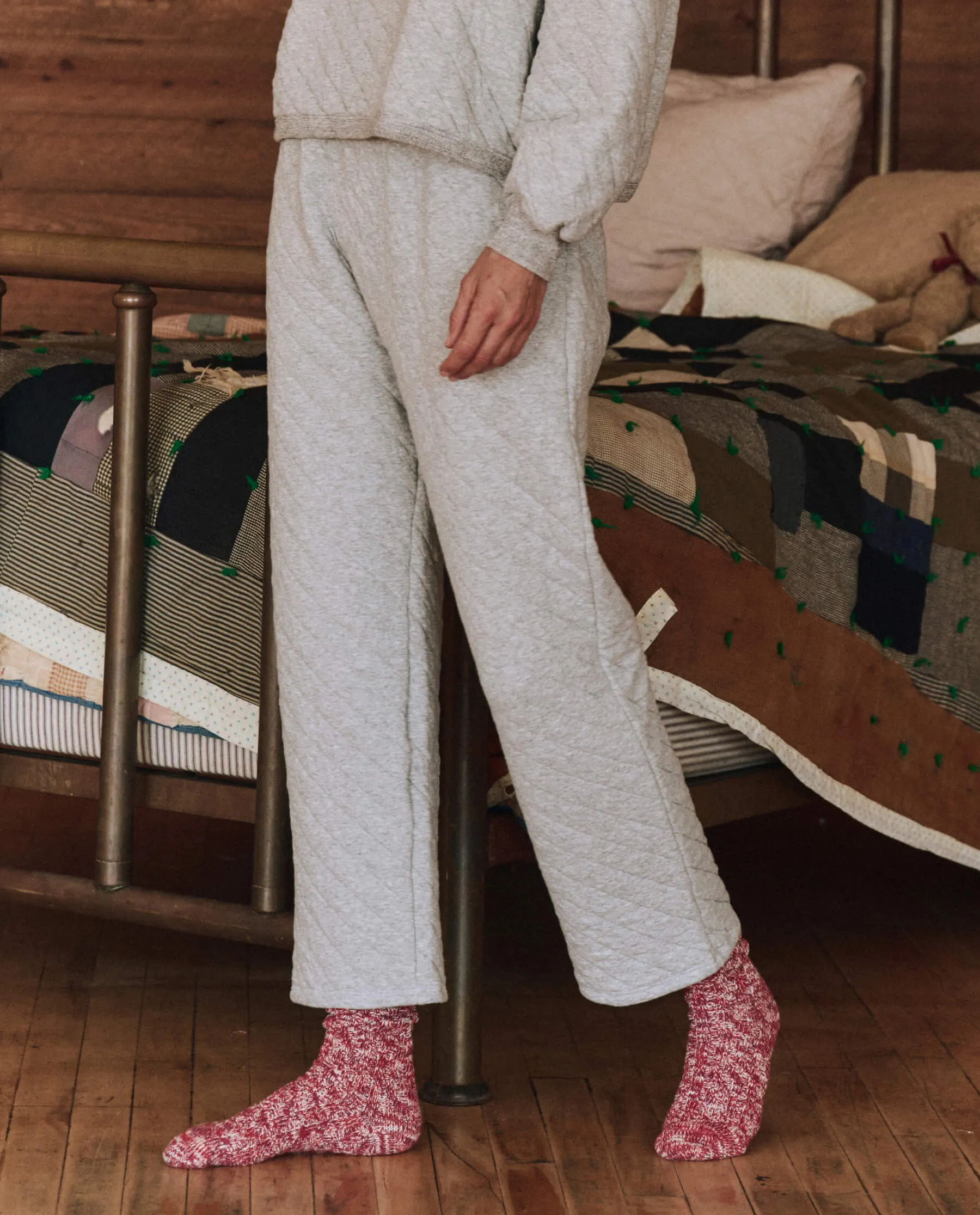 The Quilted Pajama Pant. -- Heather Grey