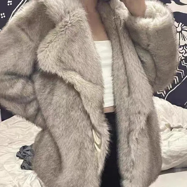 Toka Faux Fox Fur Fur Coat Women Mid Length Elegant Collared Loose Internet Plush Coat