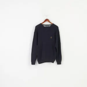 Tommy Hilfiger Men S Jumper Navy Cotton Logo Crew Neck Long Sleeve Winter Sweater