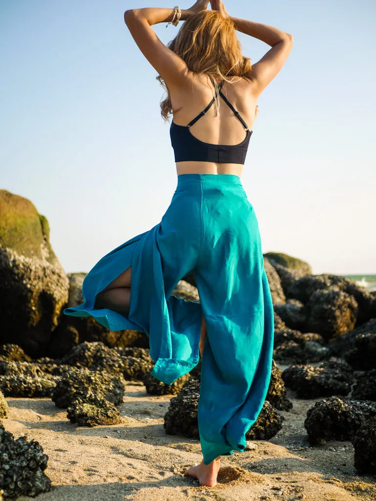 Turquoise Blue Palazzo Wrap Pants