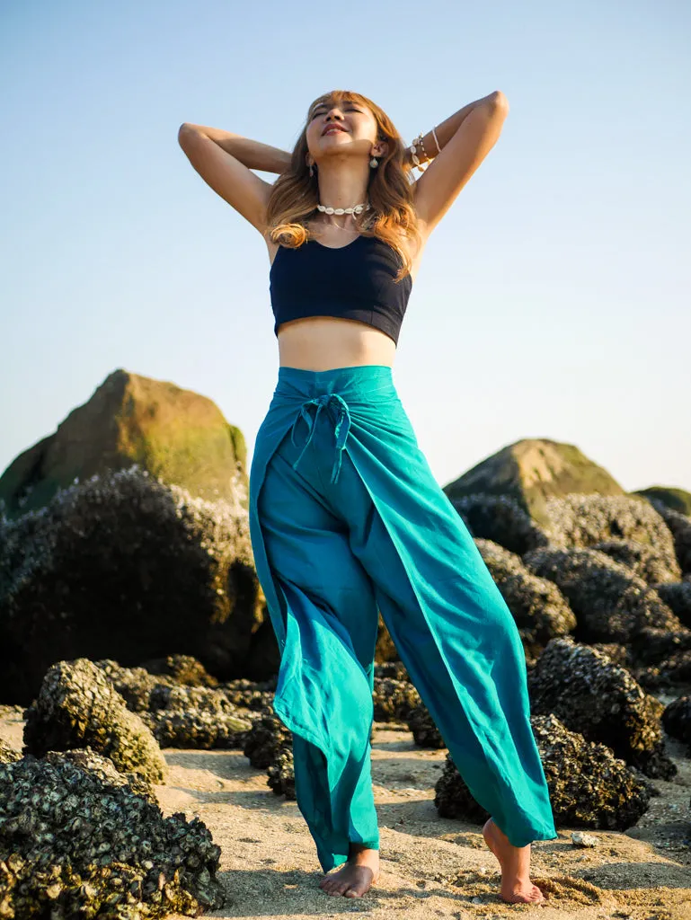 Turquoise Blue Palazzo Wrap Pants