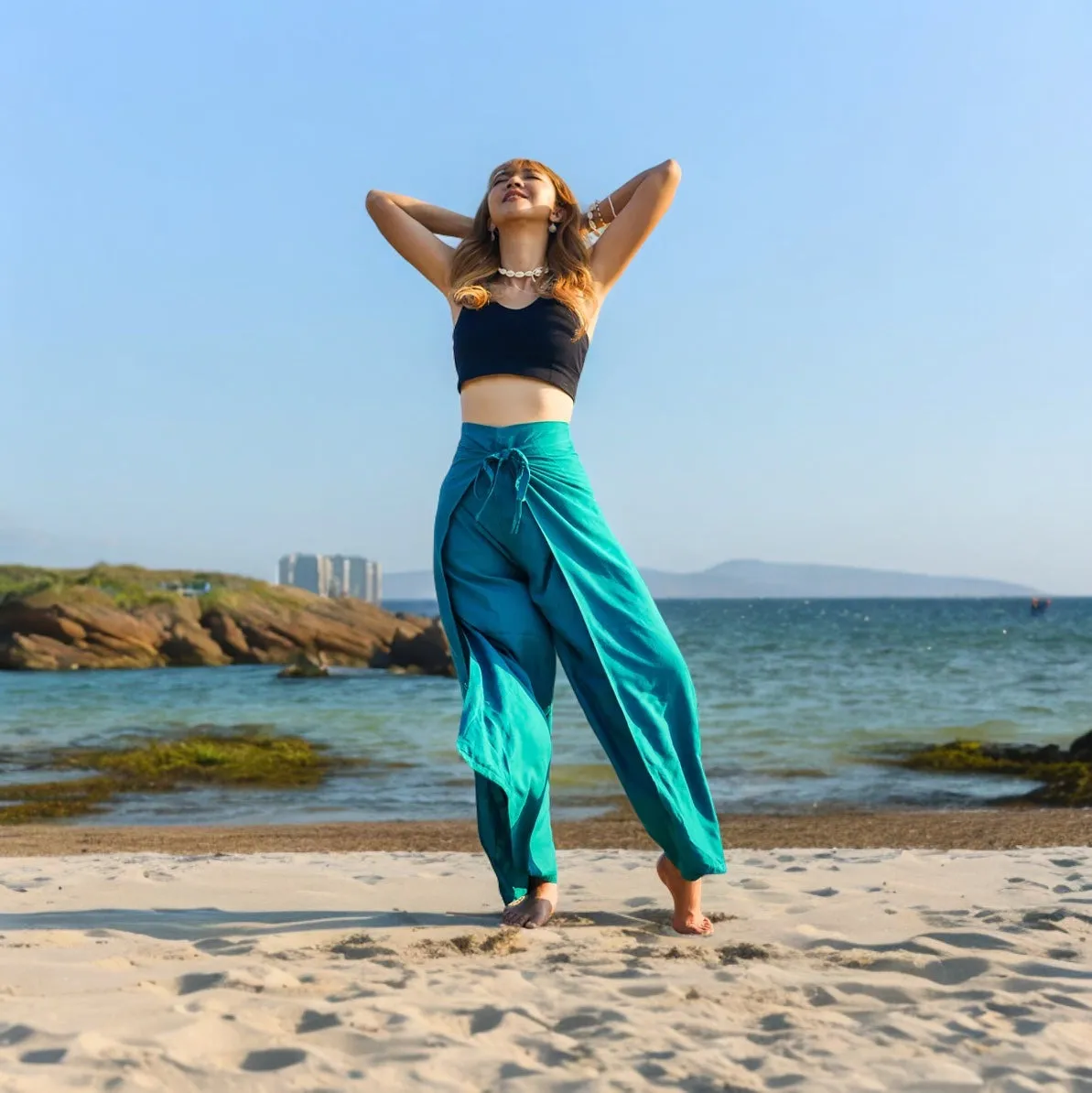 Turquoise Blue Palazzo Wrap Pants