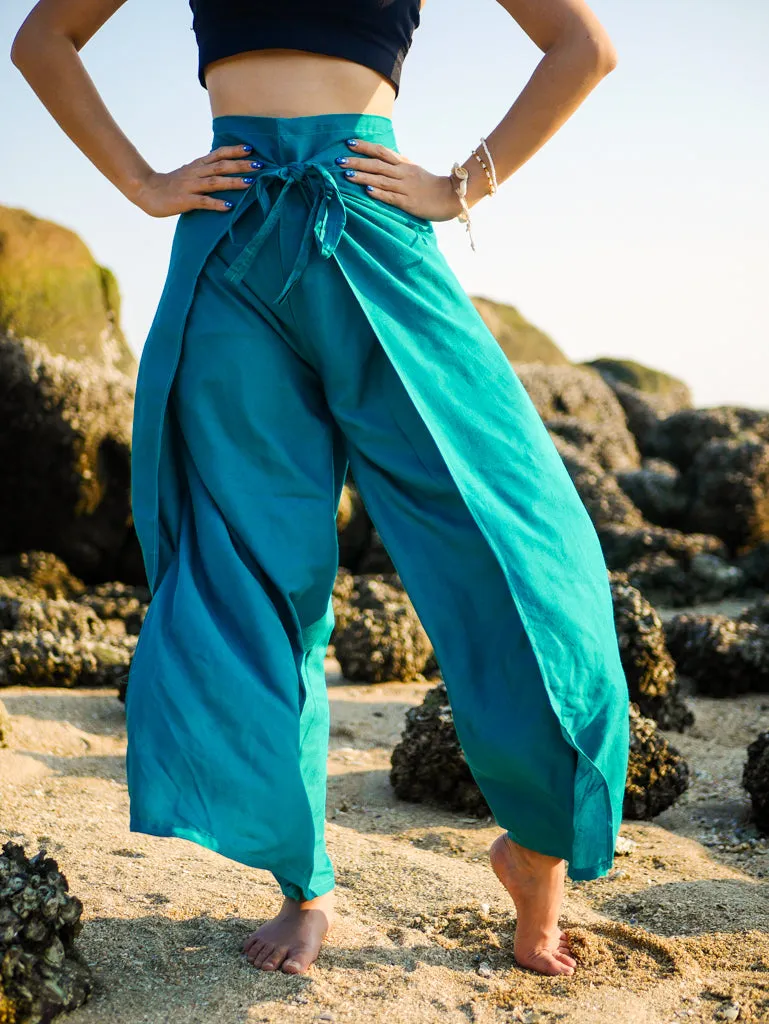 Turquoise Blue Palazzo Wrap Pants