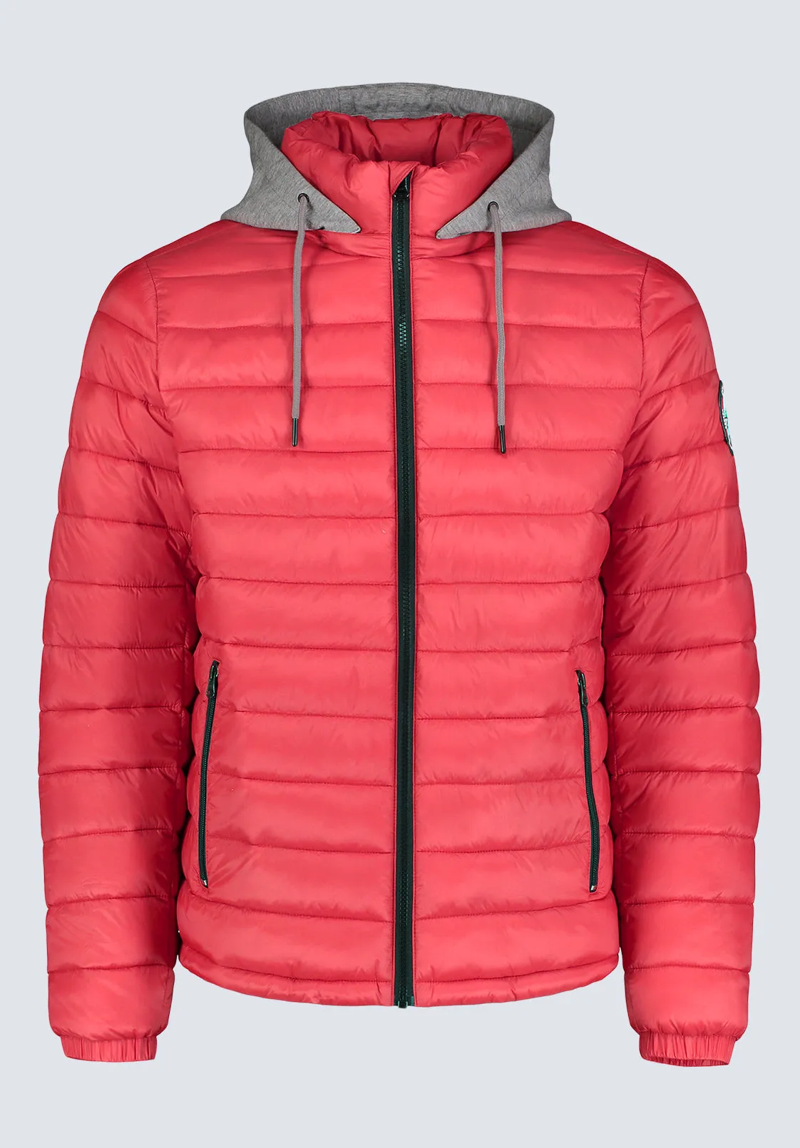 Vince Men’s Quilted Puffer Zip-Up Jacket with Contrasting Hoodie, Red - OBMFE003