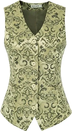 Waistcoat Vest Vintage Steampunk Dress Jacquard Jacket