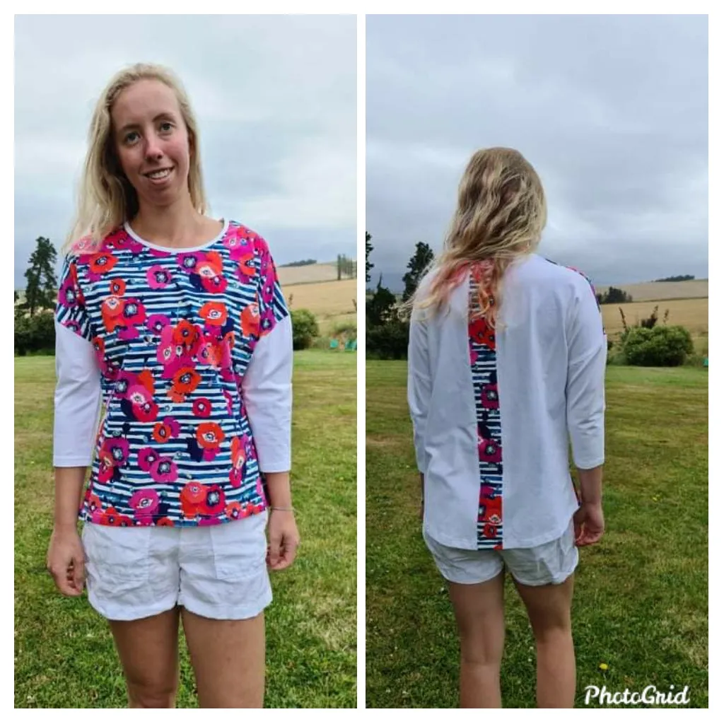 White Floral Stripe Knit Top