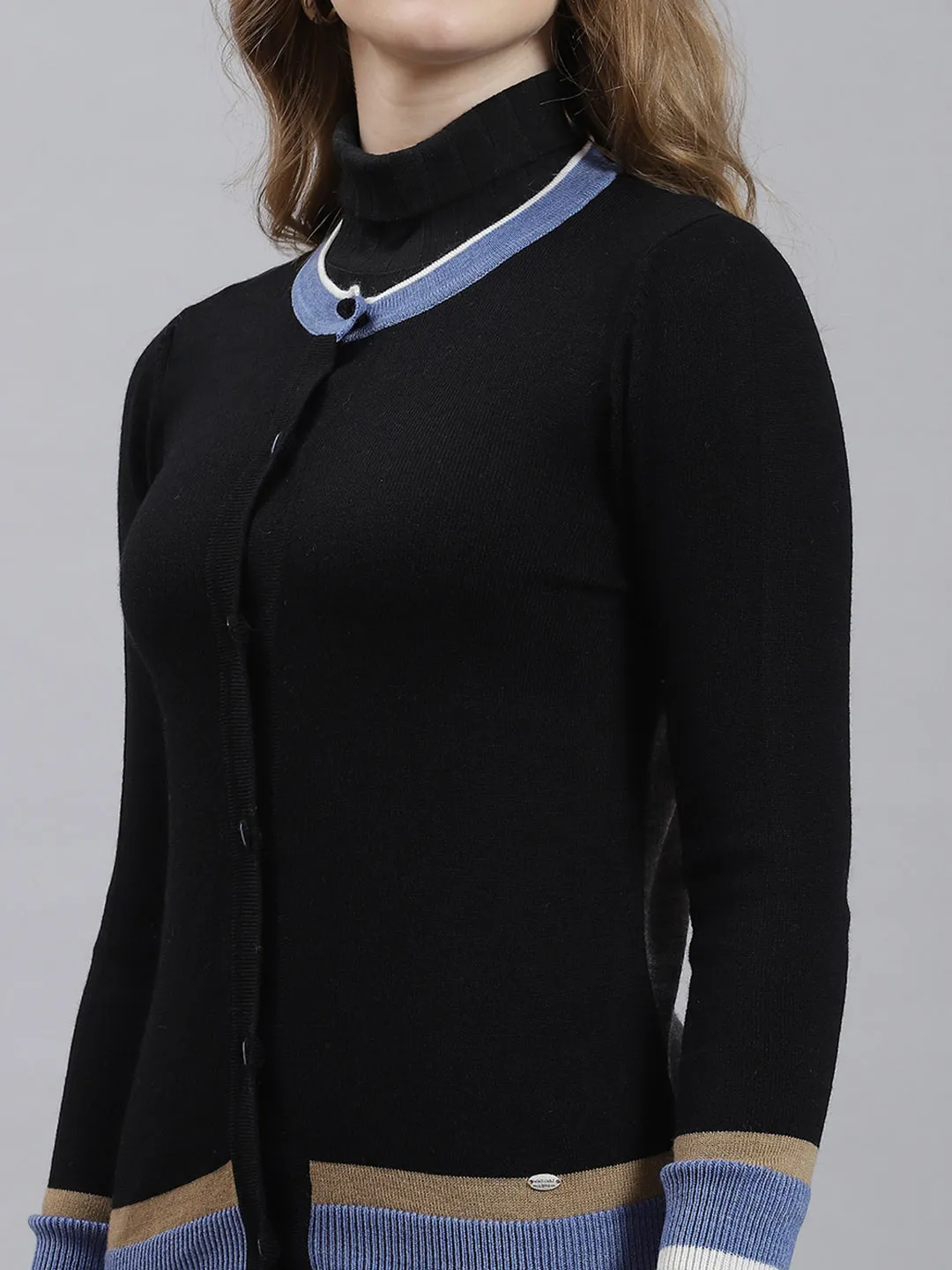 Women Black Plain Cardigan