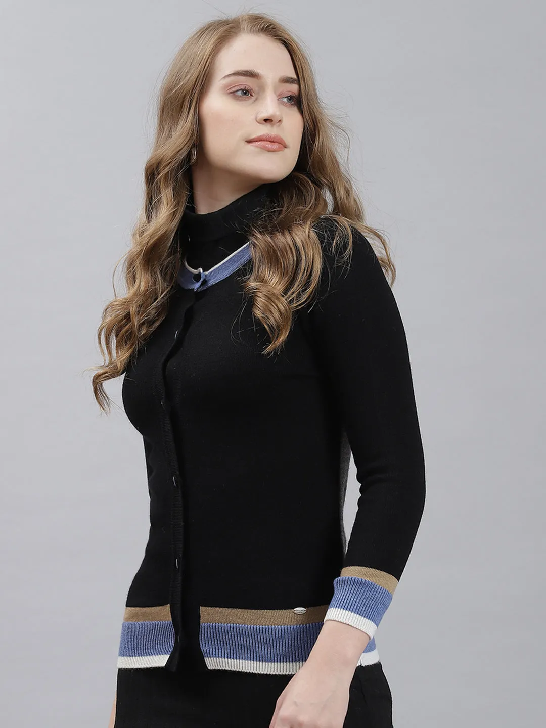 Women Black Plain Cardigan