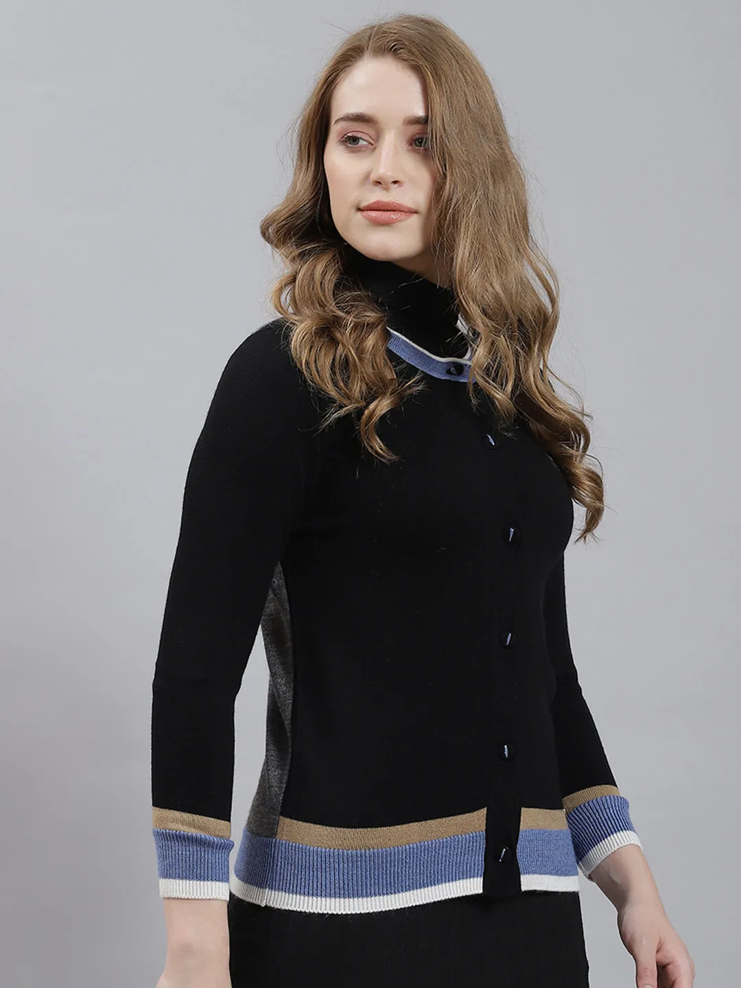 Women Black Plain Cardigan