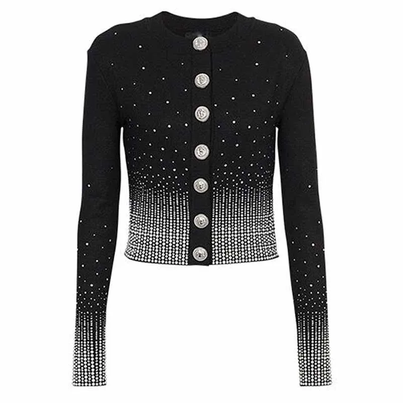 Women Silver Studded Diamonds Short Cardigan Knitwear, Long Jumper/ Mini Dress