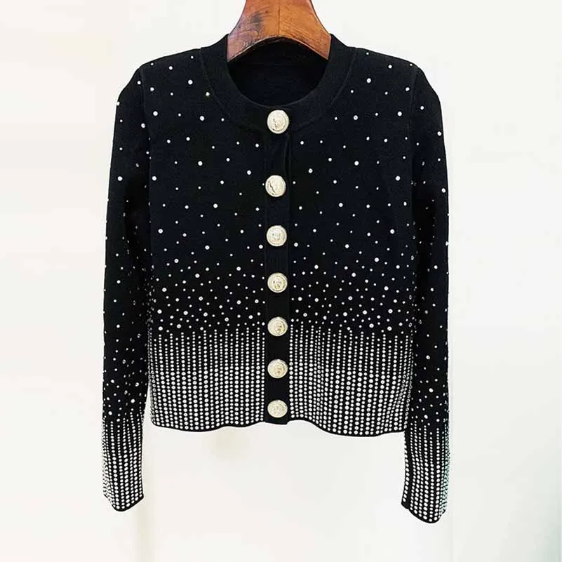 Women Silver Studded Diamonds Short Cardigan Knitwear, Long Jumper/ Mini Dress