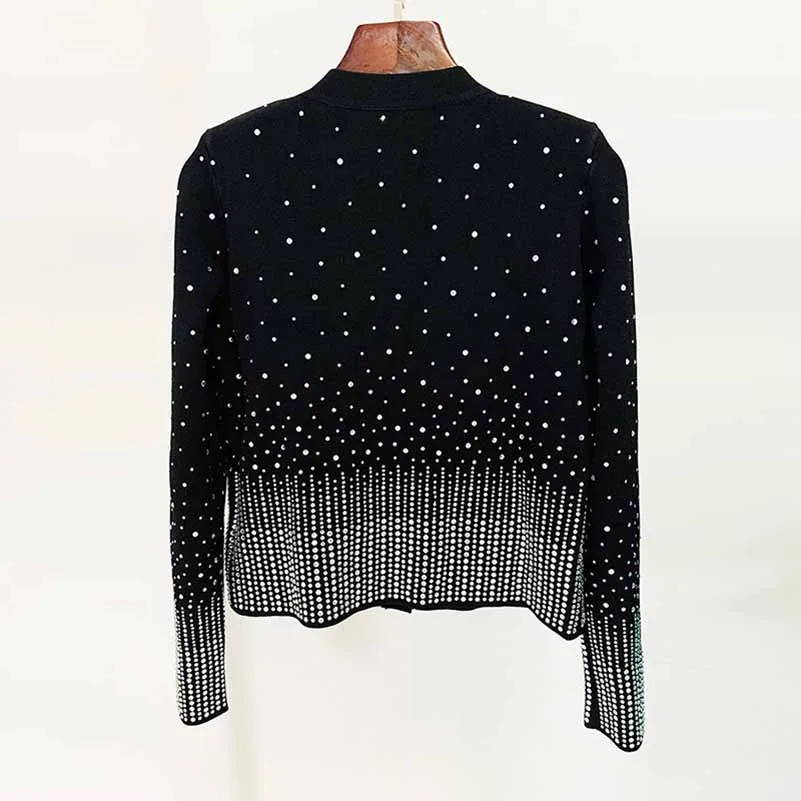 Women Silver Studded Diamonds Short Cardigan Knitwear, Long Jumper/ Mini Dress