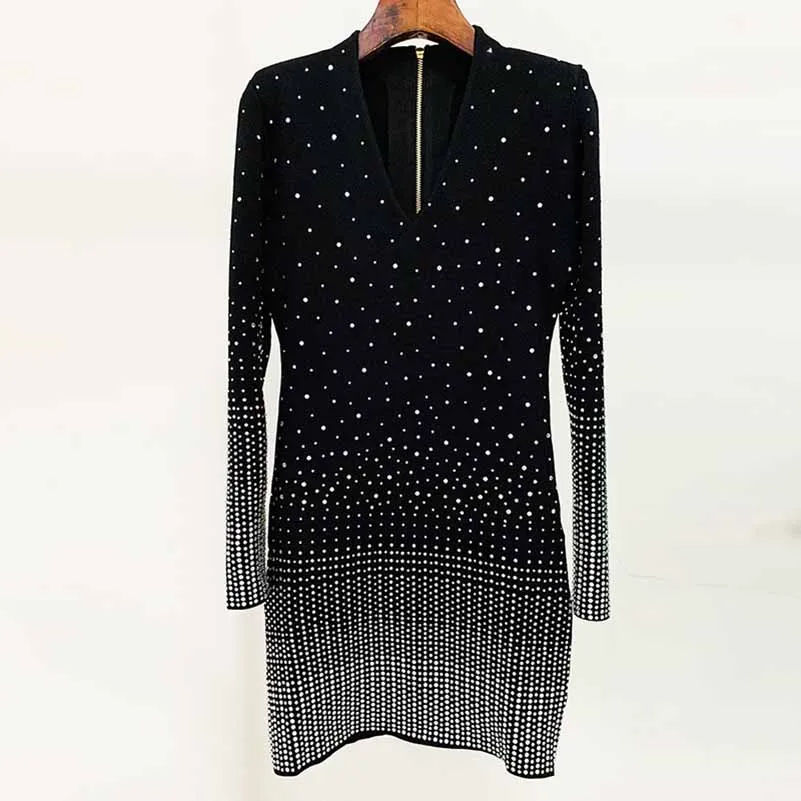 Women Silver Studded Diamonds Short Cardigan Knitwear, Long Jumper/ Mini Dress