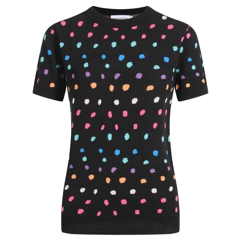 Women's Black Knitted T-shirt with polka dots