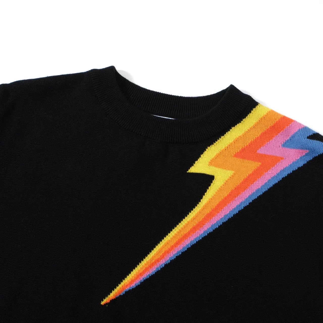 Women's Black Knitted T-Shirt With Rainbow Lightning