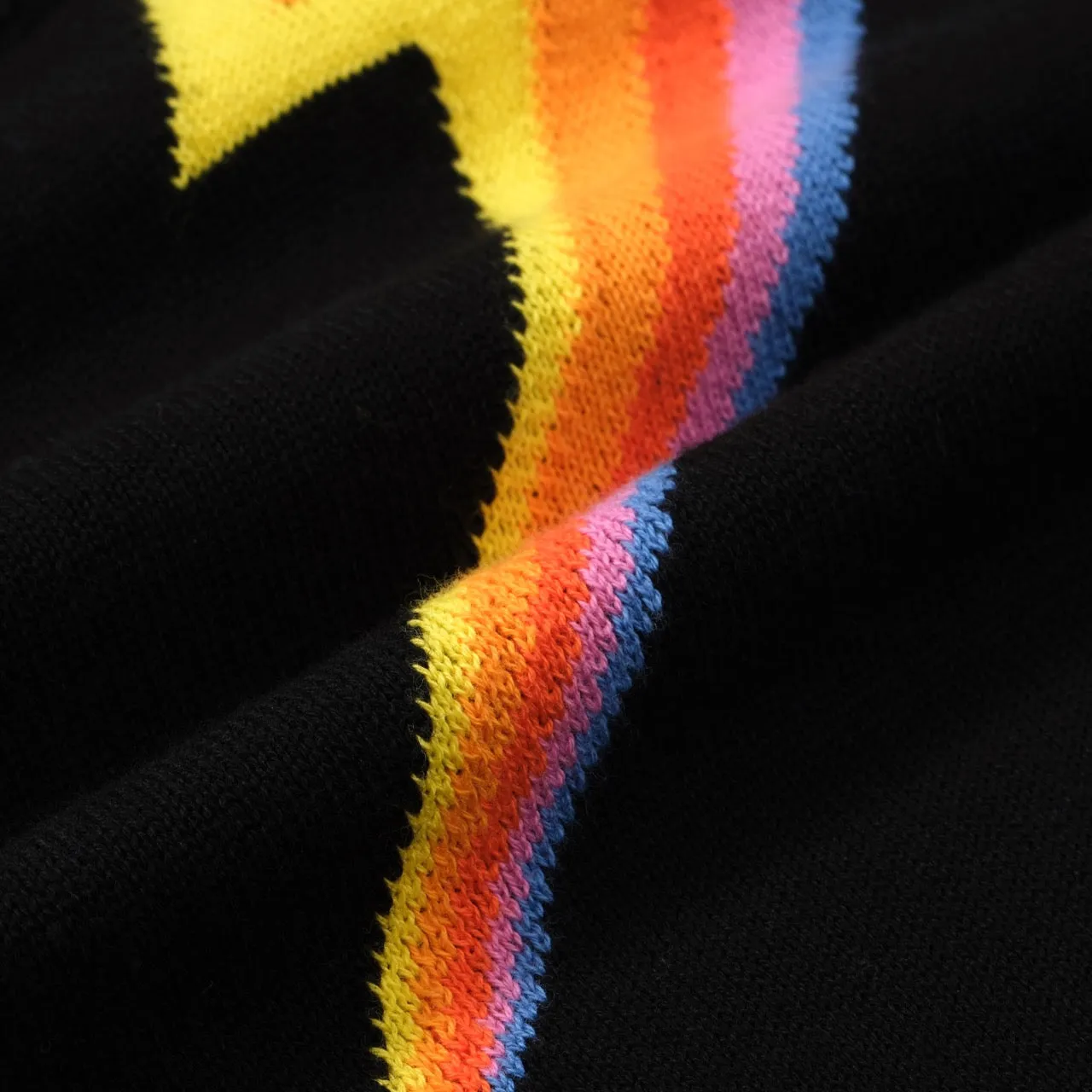 Women's Black Knitted T-Shirt With Rainbow Lightning