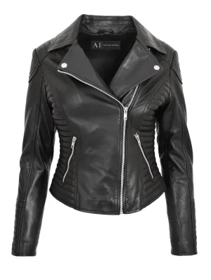 Womens Designer Leather Biker Jacket Fitted Quilted Bonita Black