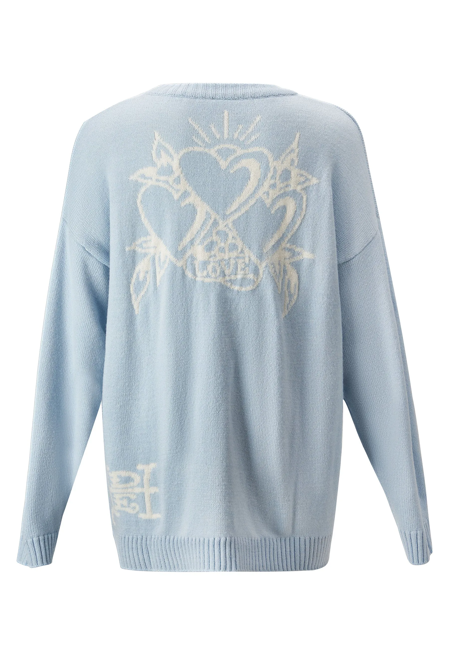 Womens Love Bird Jaquard Knitted Jumper - Blue