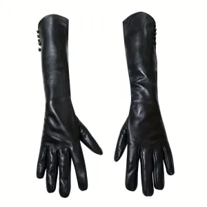 Womens Luxurious Black Leather Long Gloves - Wool Lined, Water-Resistant & Coldproof - Perfect for Outdoor Driving in Winter