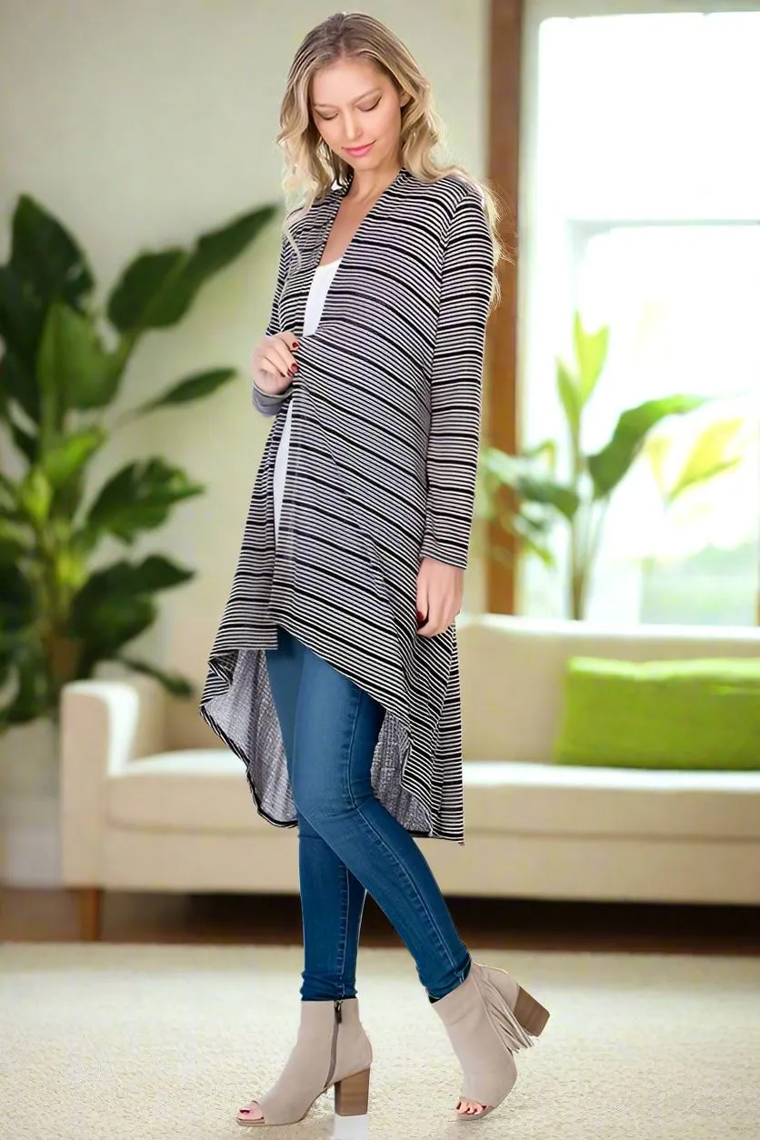 Womens Striped Asymmetric Cardigan Gray/Black Sizes S/M/L