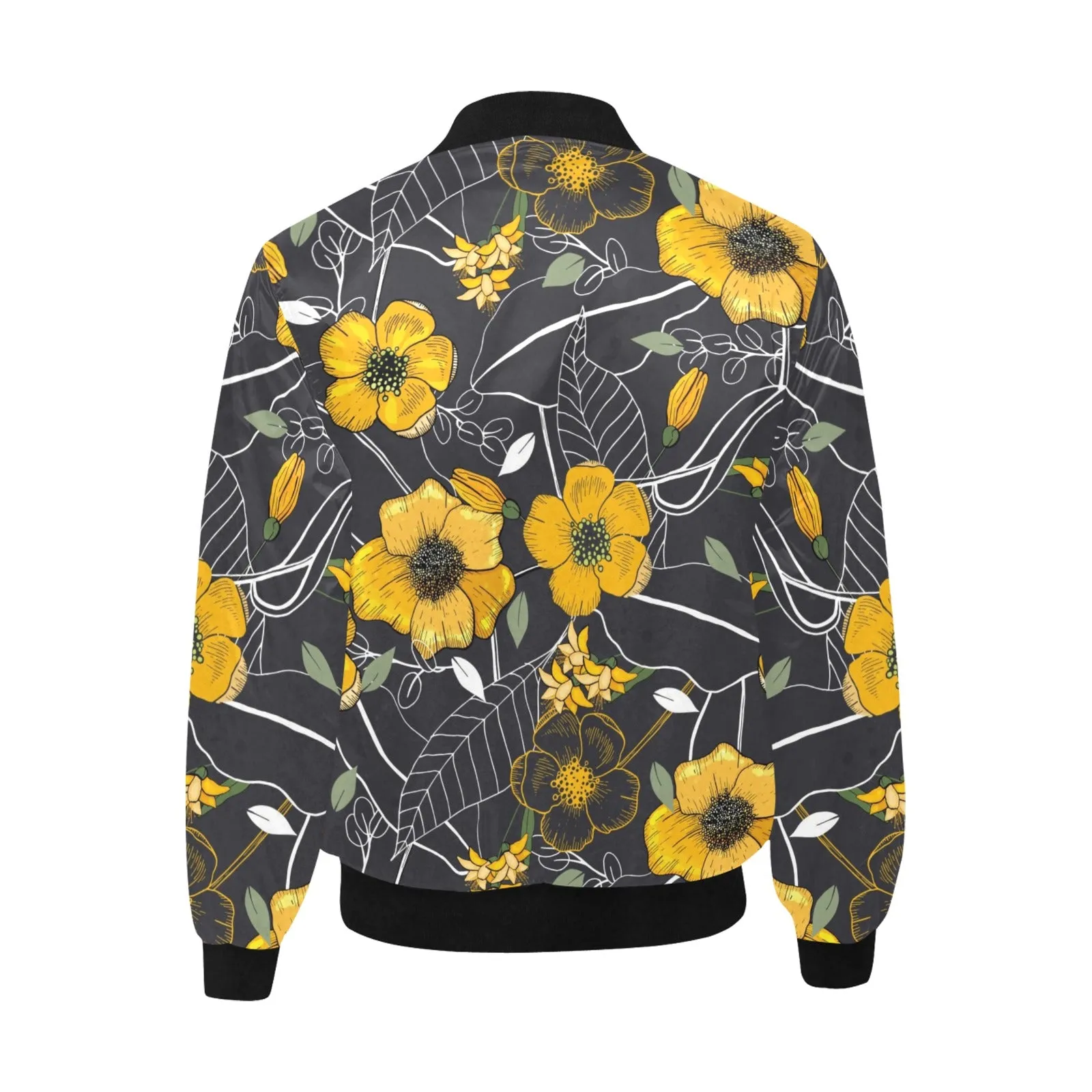 Yellow Floral Quilted Bomber Jacket