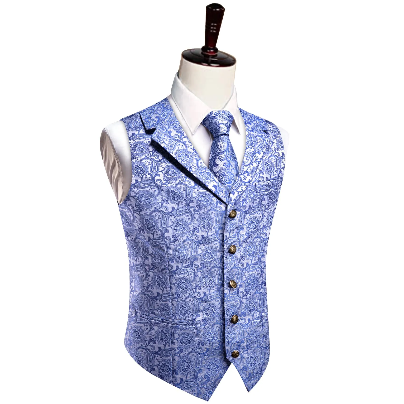 YourTies Sky Blue Waistcoat Silk Men's Paisley Wedding Vest Tie Set