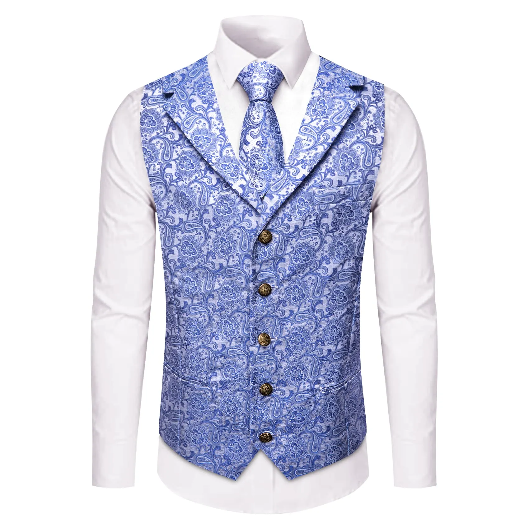 YourTies Sky Blue Waistcoat Silk Men's Paisley Wedding Vest Tie Set